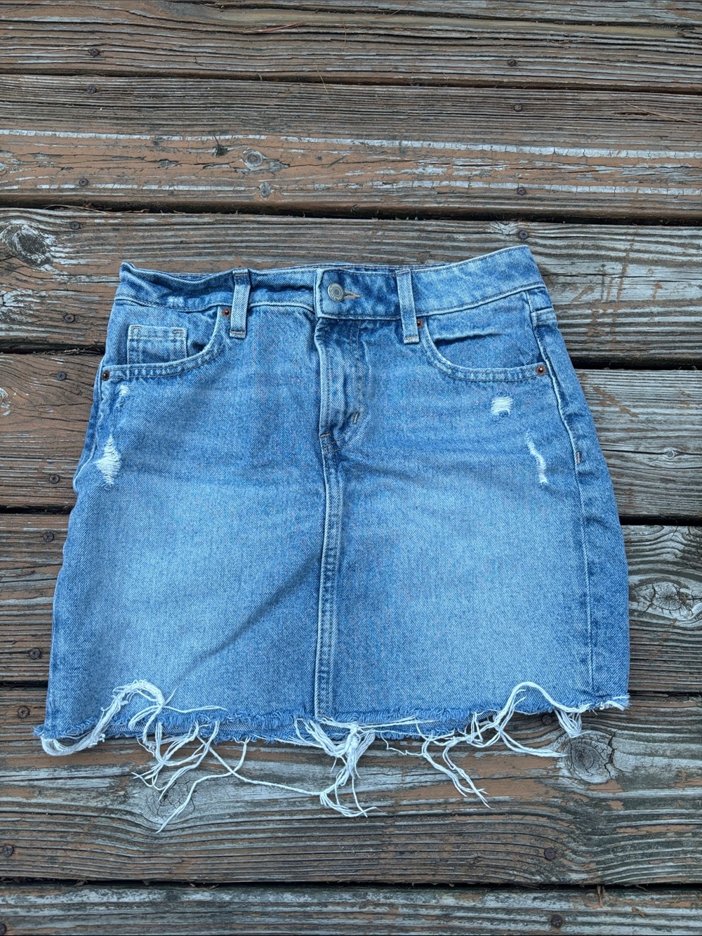 Old Navy Light Blue Denim Mini Skirt with Frayed Hem